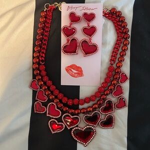 Betsey Johnson Red Heart Necklace and Earrings